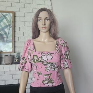 Zara Floral Pink Women's Top Crop Half Sleeves